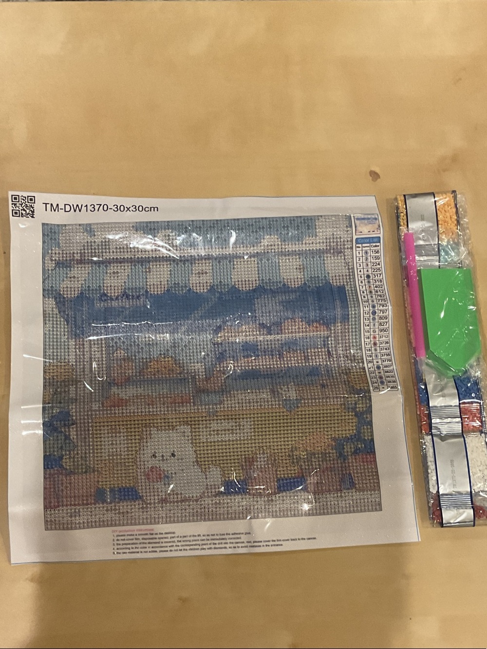 Diamond Art Painting Kit with Cute Cat Market Scene - 30x30 NIB